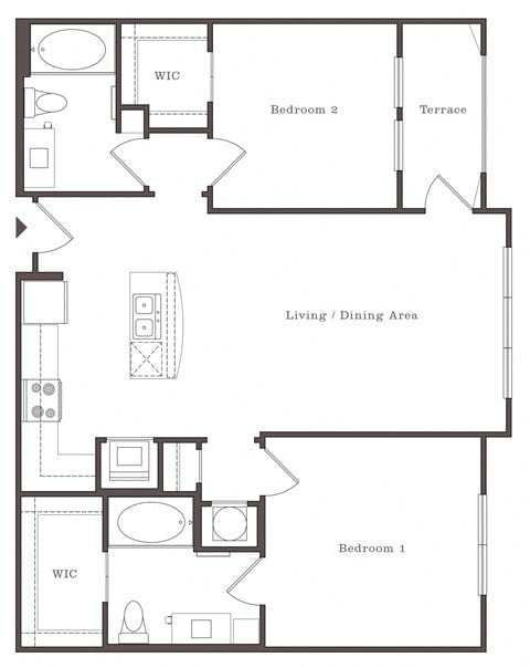 Floor plan for 2 beds, 2 baths, 1014 sqft
